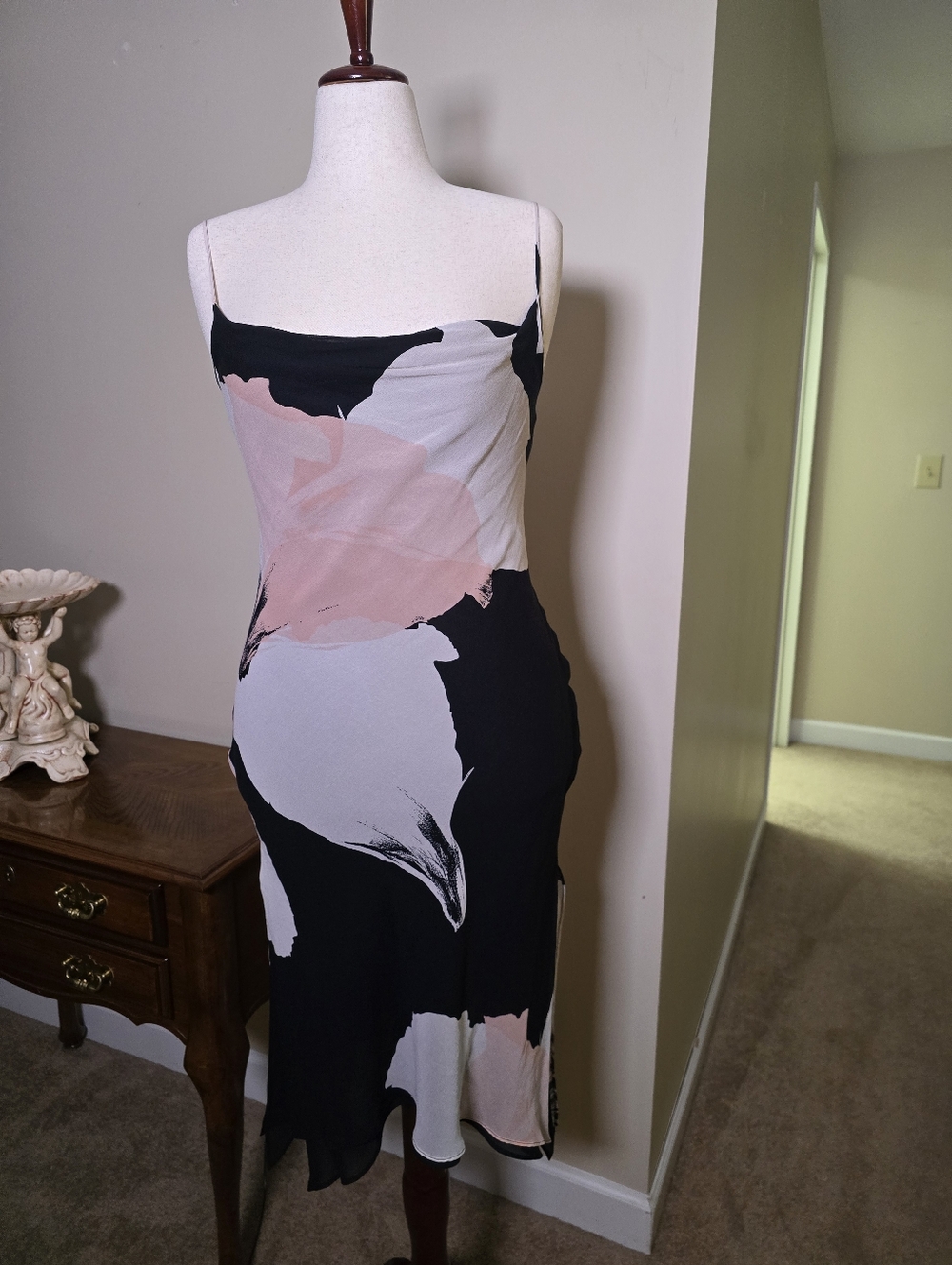 Vintage Express Silk Pink Blsck And White Dress Size 7/8